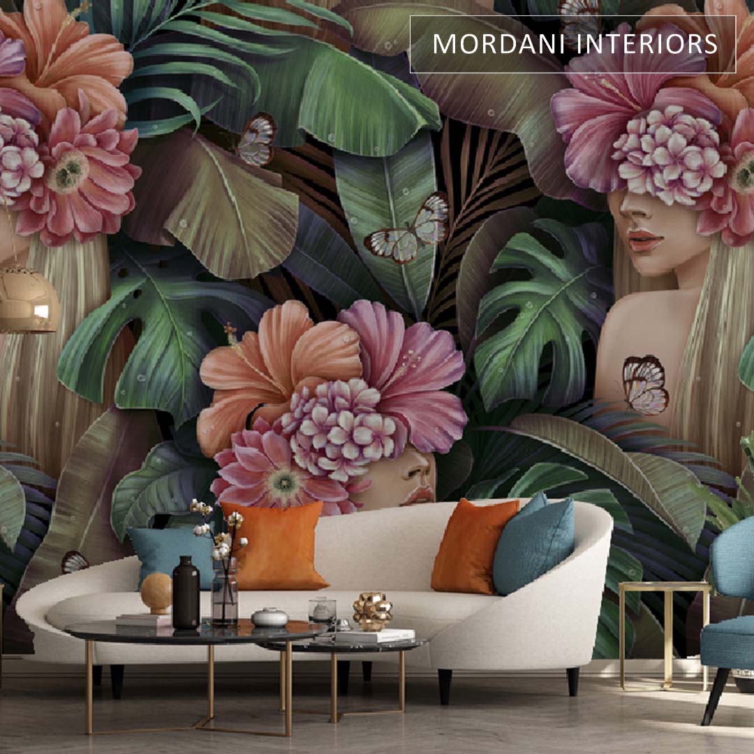 3D Tropical Leaves Wall Mural